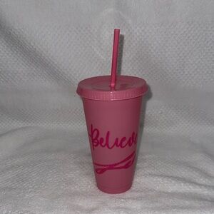 Custom Designed Pink Tumbler with Straw-New Without Tags
